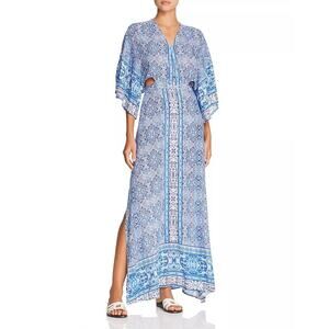 Surf Gypsy Women's Paisley Print Open Back Maxi Dress Swim Cover-Up Blue Size M
